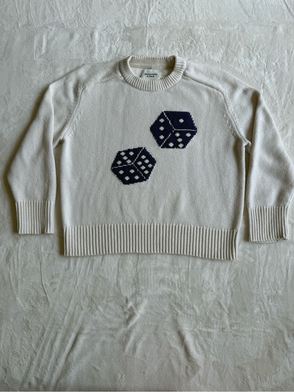 Abercrombie & Fitch Ivory Crewneck Sweater with Blue Dice Motif - Picture 4 of 9